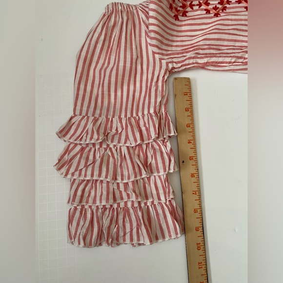 GB Girl Red Pink Stripe Ruffle Sleeve Tunic Dress with Elastic Neckline size M - Picture 6 of 10